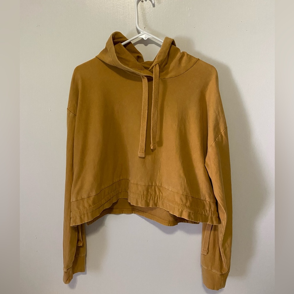 Zara Cropped Unique Gold Brown Long Sleeve Hoodie Oversized Small